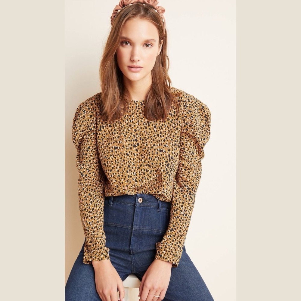 Anthropologie Dolan Charley Neutral Mottled Brown Tan Long Sleeve Blouse Size S